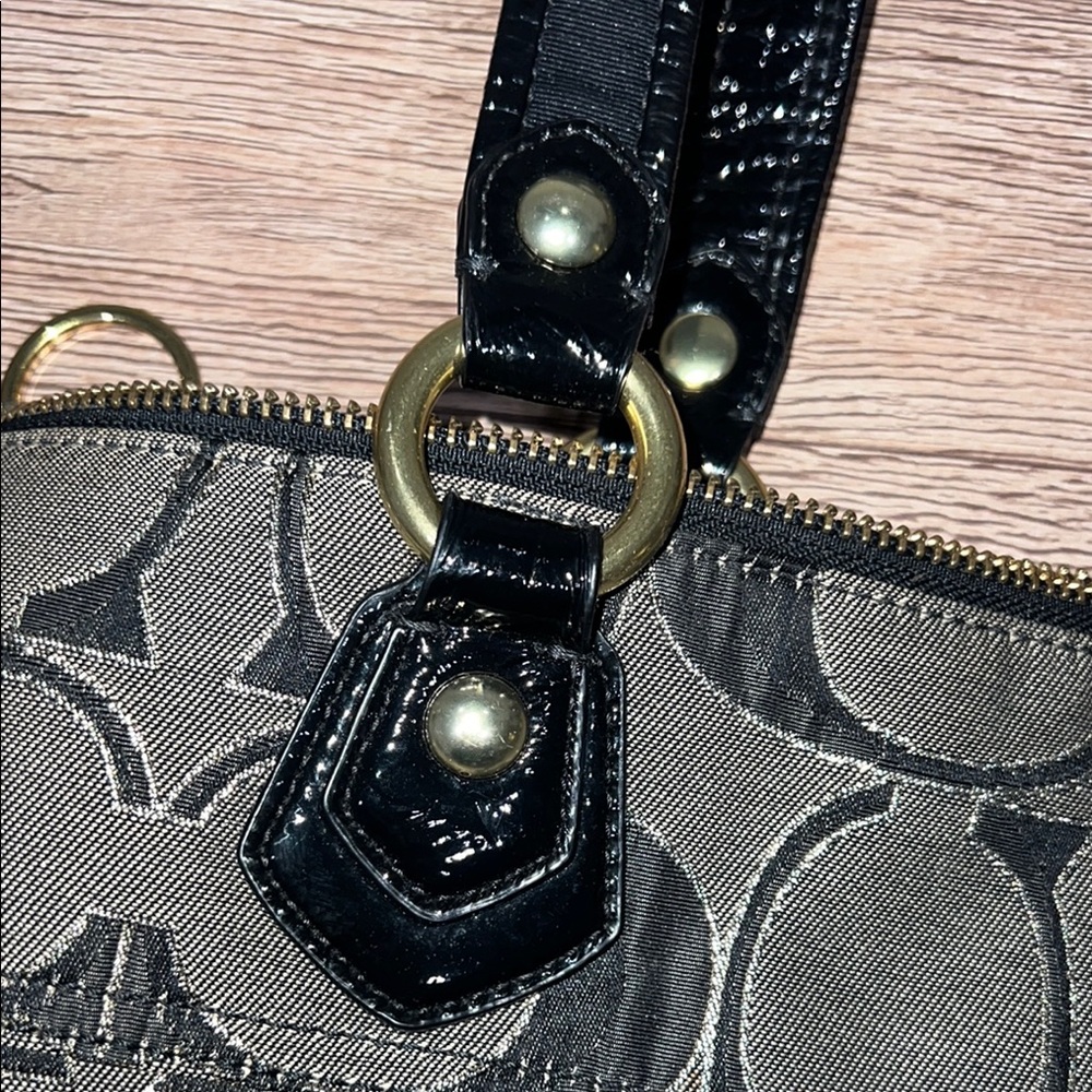 Coach Signature Poppy Canvas Tote with Black Patent Leather Trim - Picture 10 of 11